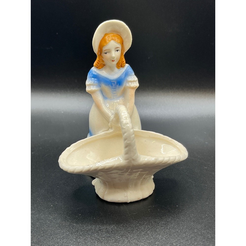 Small Vintage Lady Planter Basketcore Cottagecore Decor Flower Figurine 4" x 3"